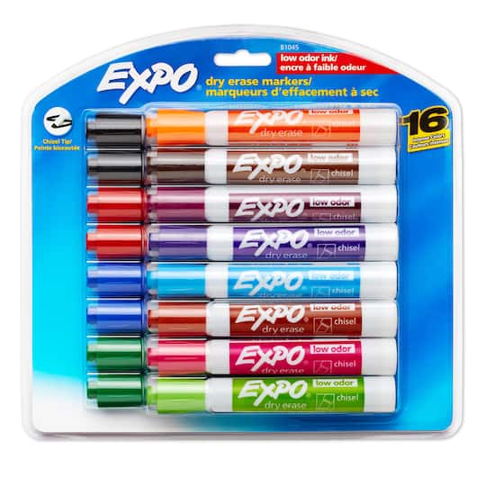 Expo&#xAE; Low Odor Dry Erase Marker, Chisel Tip, Assorted, 16 Set